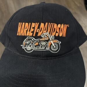 Harley-Davidson Black Hat with Orange Motorcycle Design